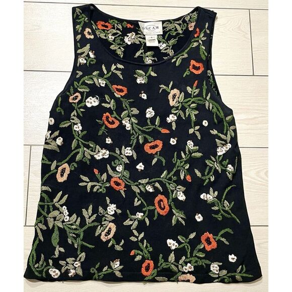 Oscar de la Renta Silk Embroidered Floral Blouse Sleeveless Shirt Top Size Small - Picture 1 of 3